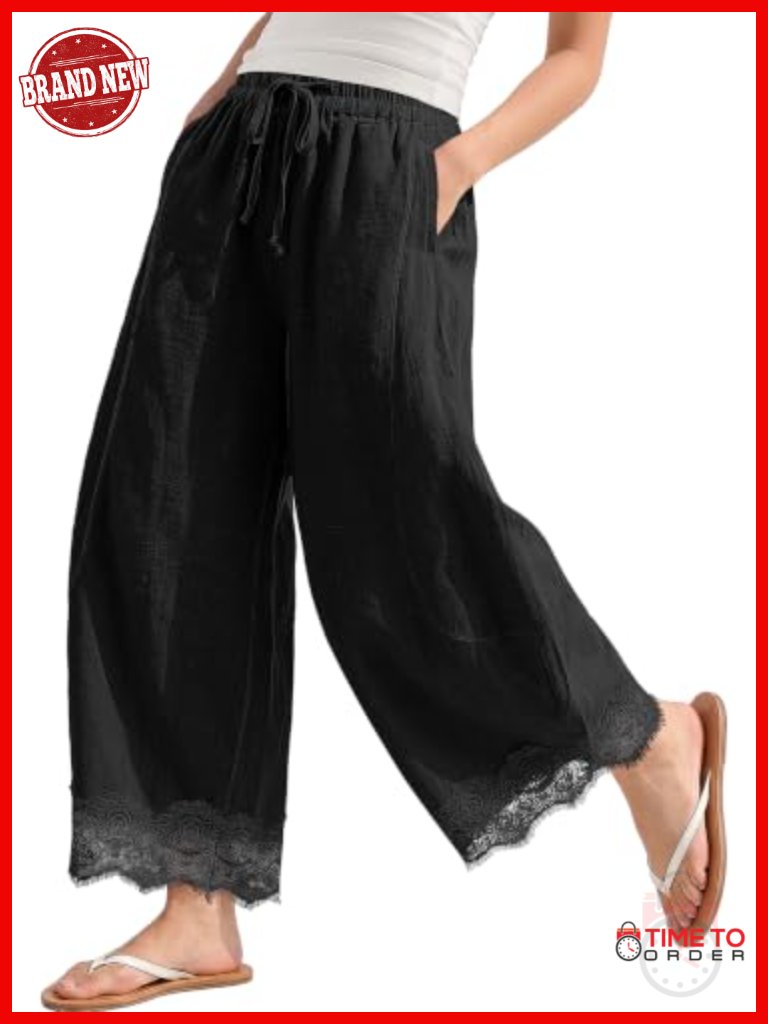Linen Wide Leg Cropped Pants With Pockets